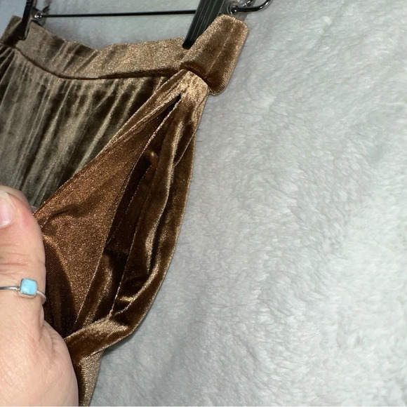 Anthropologie Sadie & Sage Champagne Problems Velvet Flare Leggings Brown Pant S - Picture 6 of 11